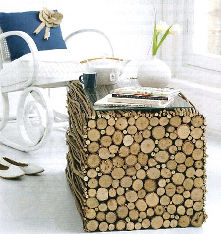 Mesa de living con troncos
