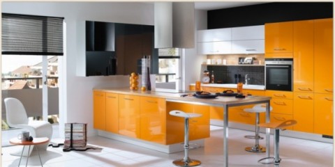 Modernas y sofisticadas cocinas en color naranja-11