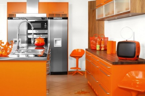 Modernas y sofisticadas cocinas en color naranja-14