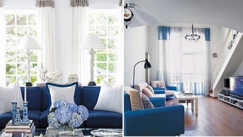 Blanco y azul, dos colores para tu sala Color paredes con muebles blancos
