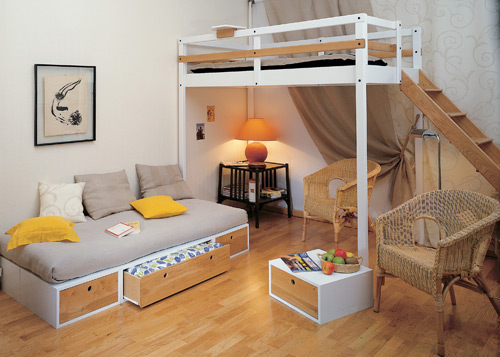 Lit Mezzanine LOGGIA – 2 Places – 140x200 Cm – Blanc – Bois Massif