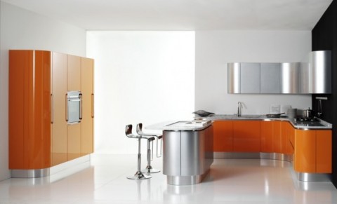 Modernas y sofisticadas cocinas en color naranja-21