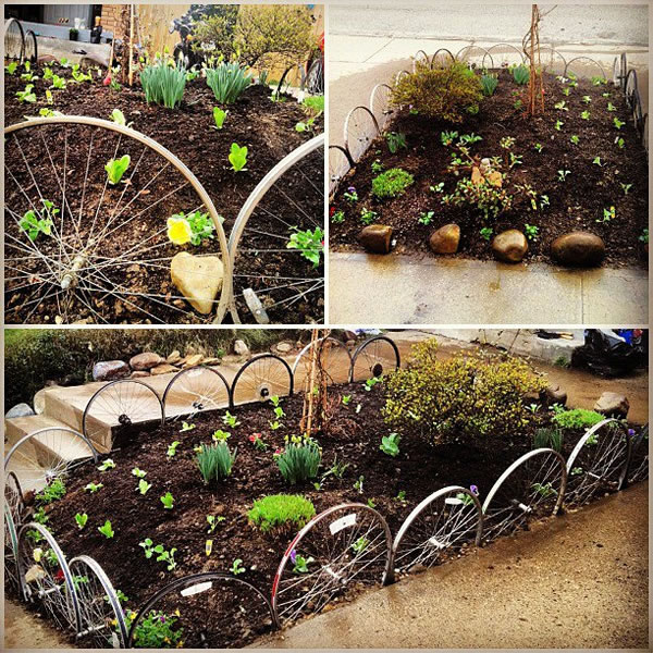 Decorar el jardin con ruedas de bicicletas 1