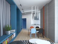 imagen 2 pequeños apartamentos decorados en rojo y azul