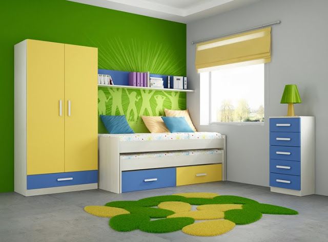 Decora el dormitorio de los niños en verde y amarillo