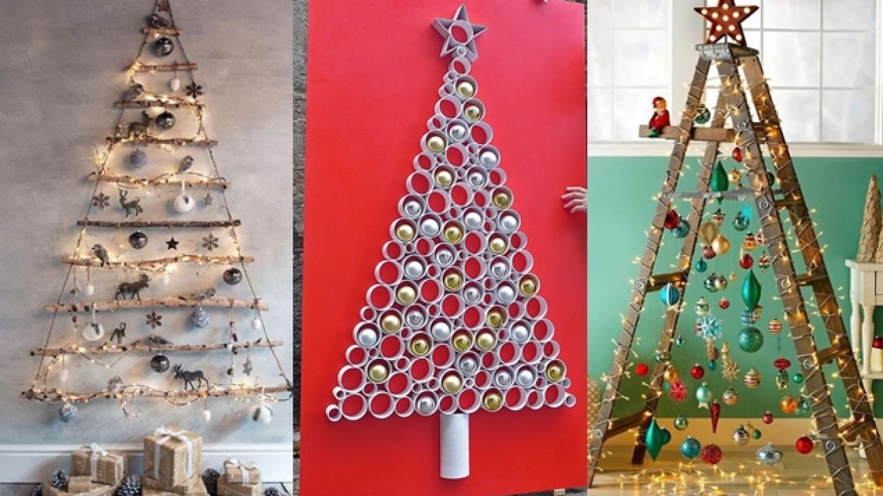 Ã�rbol de Navidad con material reciclado para la pared