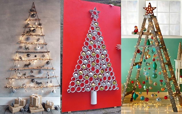 arbol de Navidad con material reciclado para la pared