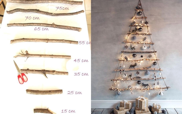 Árbol de Navidad con material reciclado para la pared