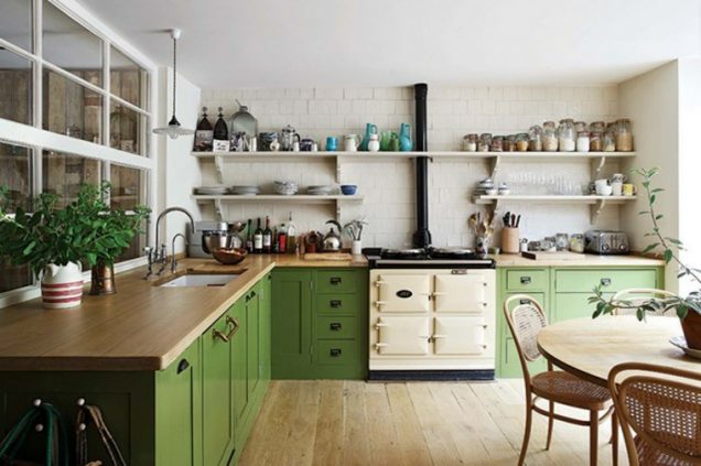 10 maneras de combinar gabinetes de cocina verdes